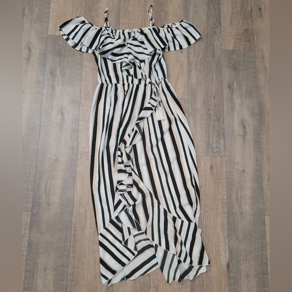 BLUSH | Ruffled Off the Shoulder Striped Dress - Picture 7 of 7